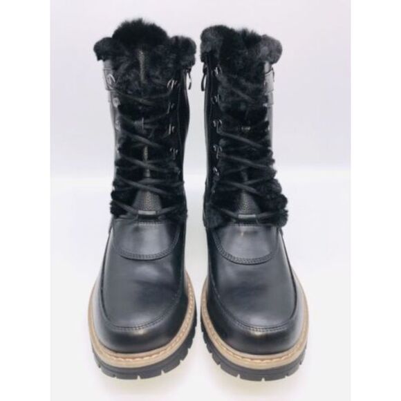 KHOMBU Womens Black Lace Reese Round Toe Block Heel Hiking Boots 7 M - Picture 2 of 3